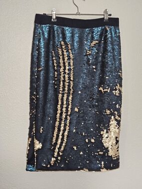 Black, Teal & Gold Sequin Pencil Skirt Size Large